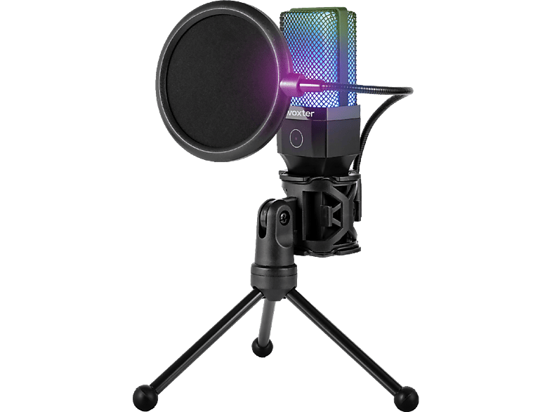 Micrófono - Woxter Studio 65 RGB, USB DC 5V, -38+3dB, Iluminación Negro