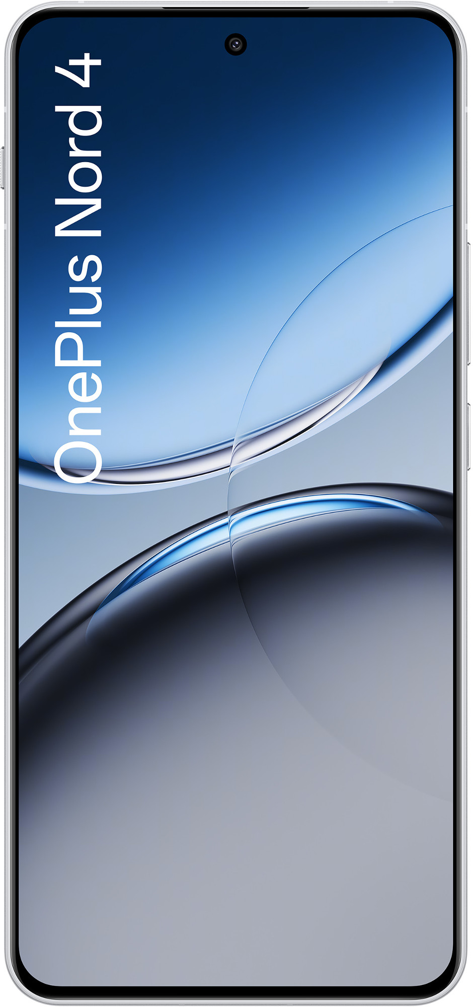 Telefon wyświetlający niebiesko-szary abstrakcyjny wzór z tekstem.