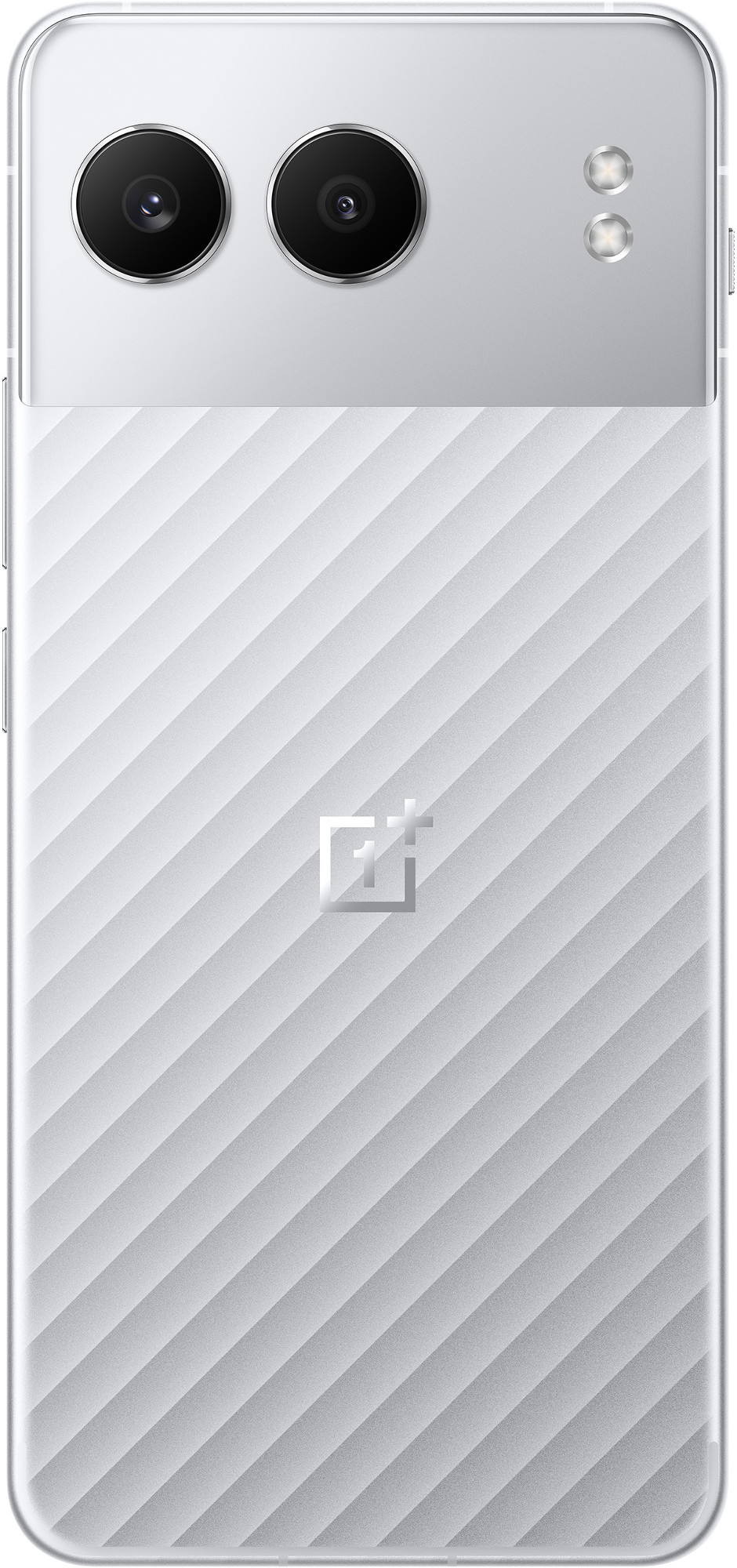 Biały telefon komórkowy ze wzorem na plecach, dwoma tylnymi aparatami i logo OnePlus.