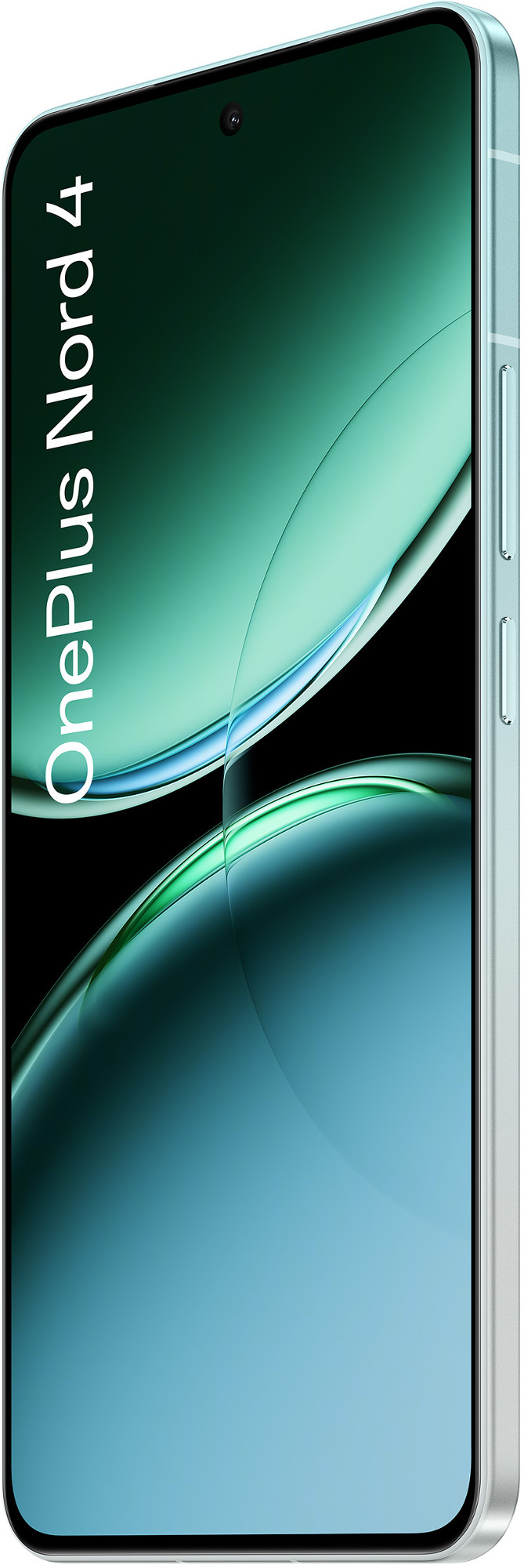 Telefon OnePlus Nord 4 w kolorze miętowym, widok z kąta.