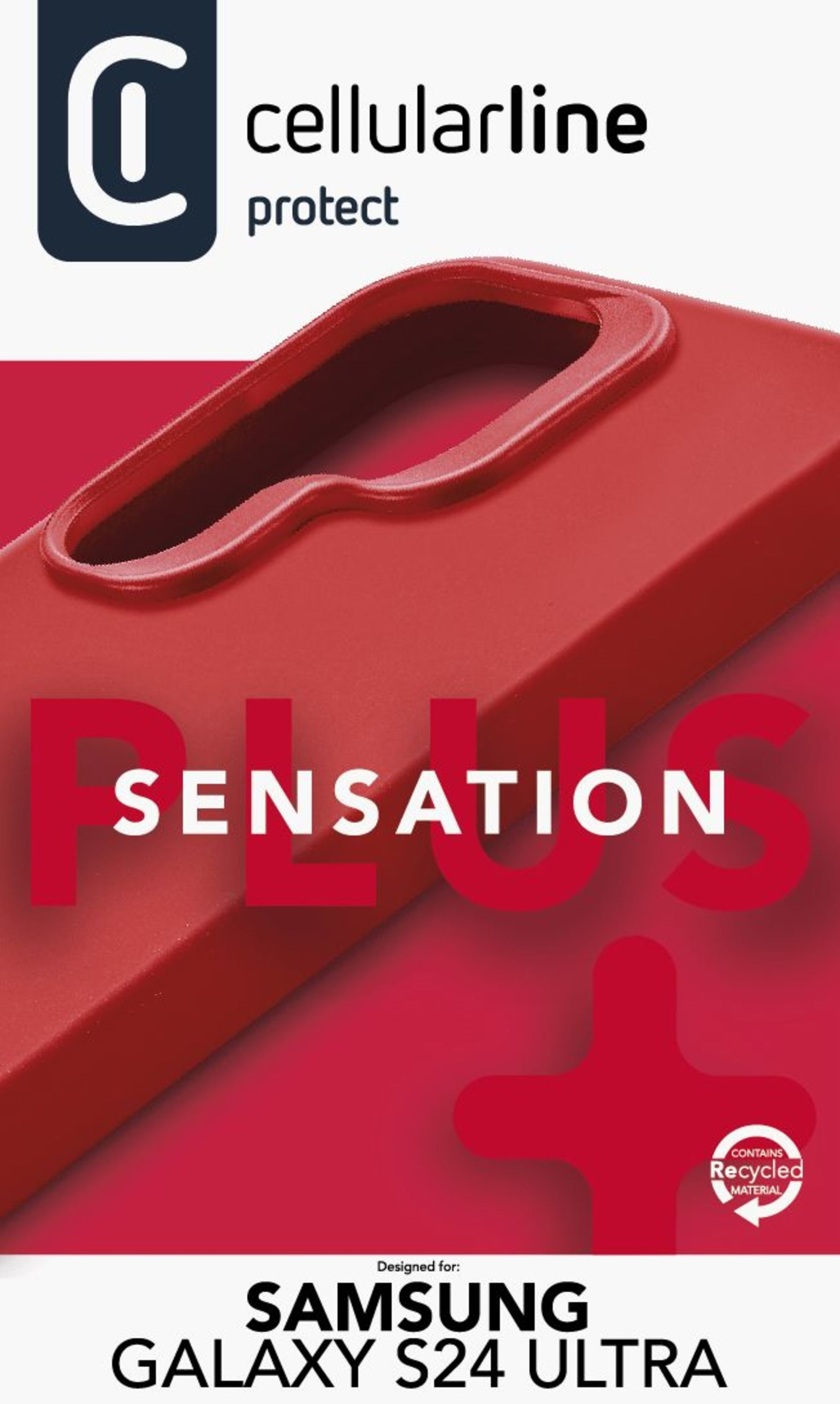 SENSATION PLUS yazılı kırmızı telefon kılıfı. Samsung Galaxy S24 Ultra için.