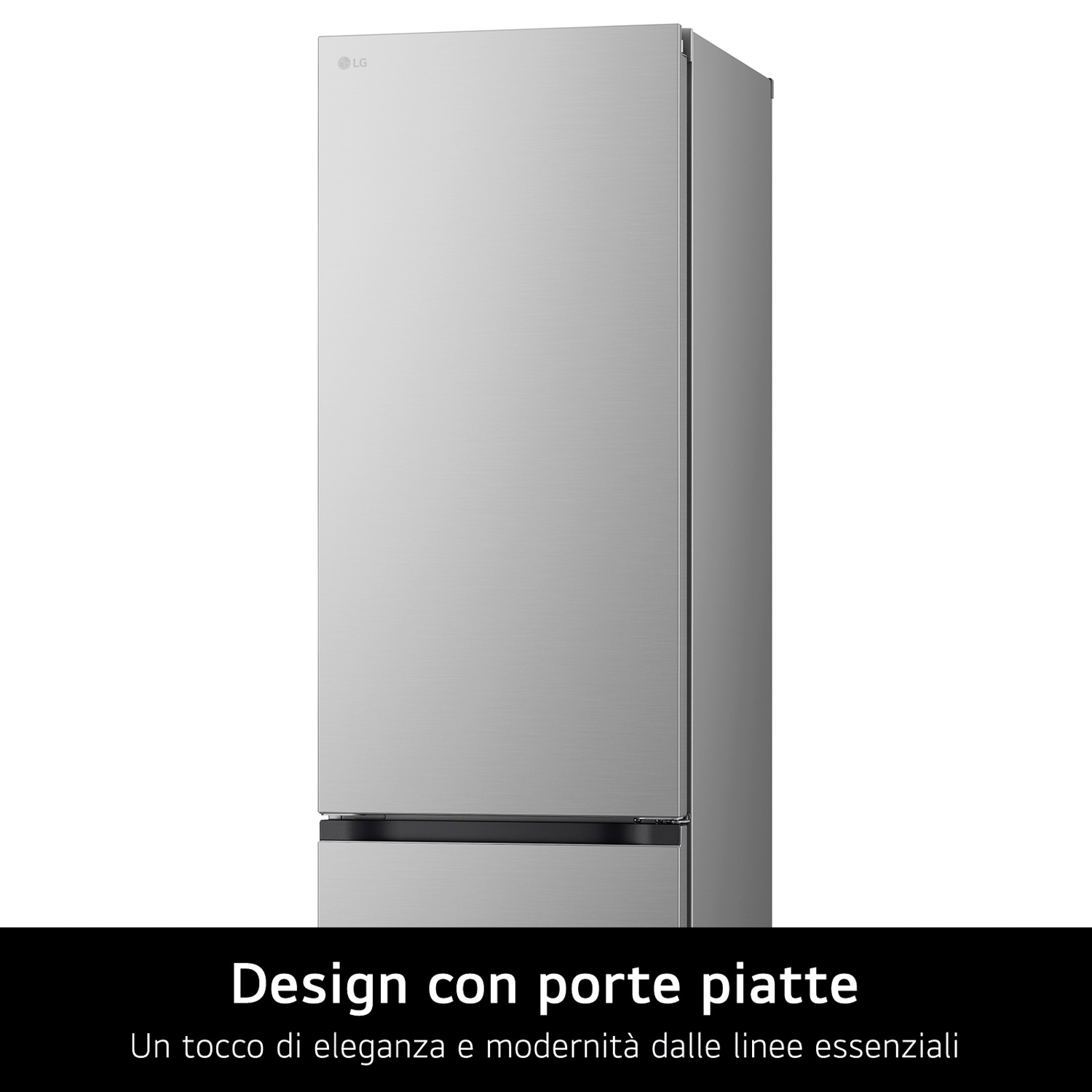 Frigorifero LG argento con cassetto congelatore in basso. La porta è chiusa e il testo è sotto.