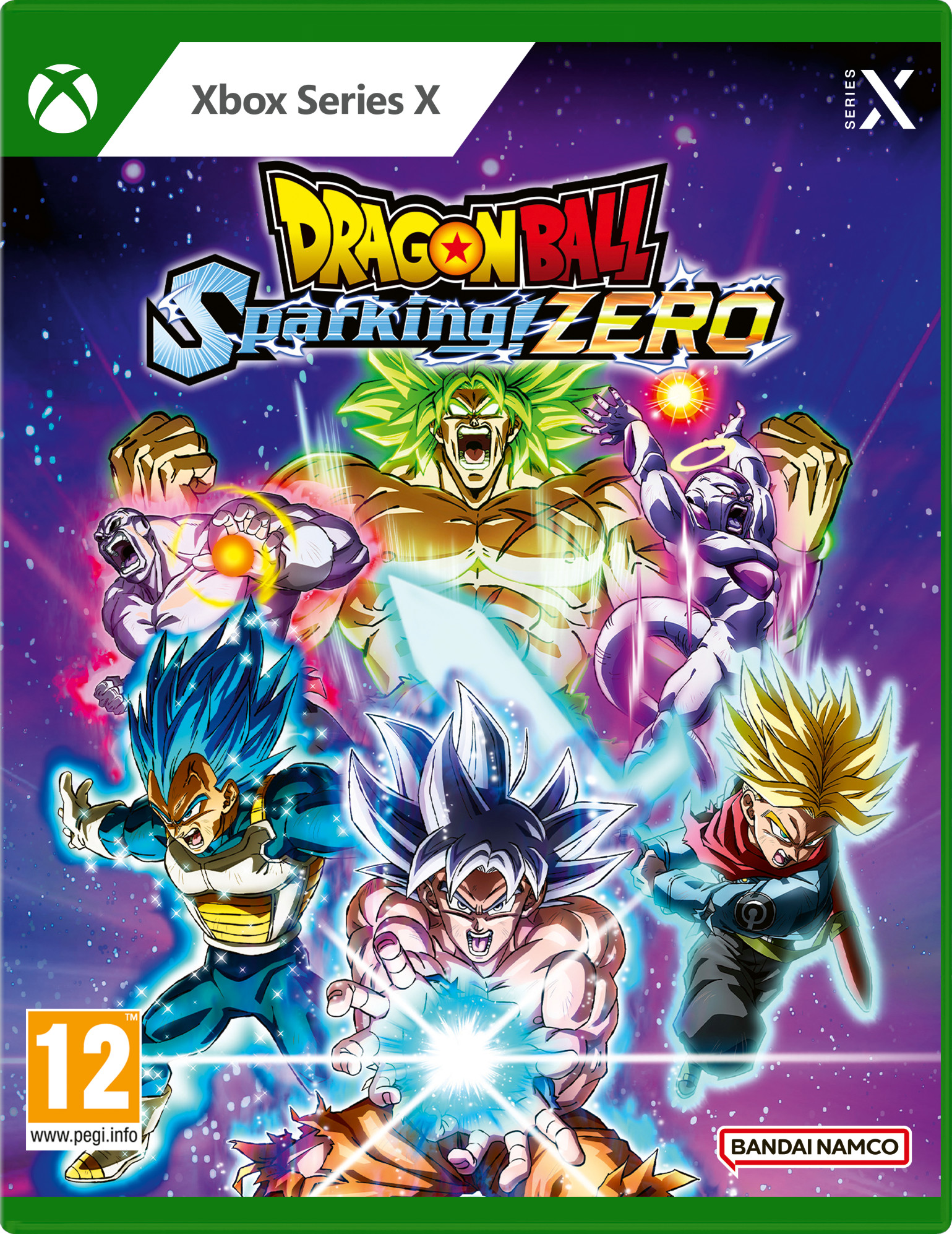 Pudełko gry Xbox Series X: Dragon Ball Sparking! Zero. Kolorowa okładka z wieloma postaciami.