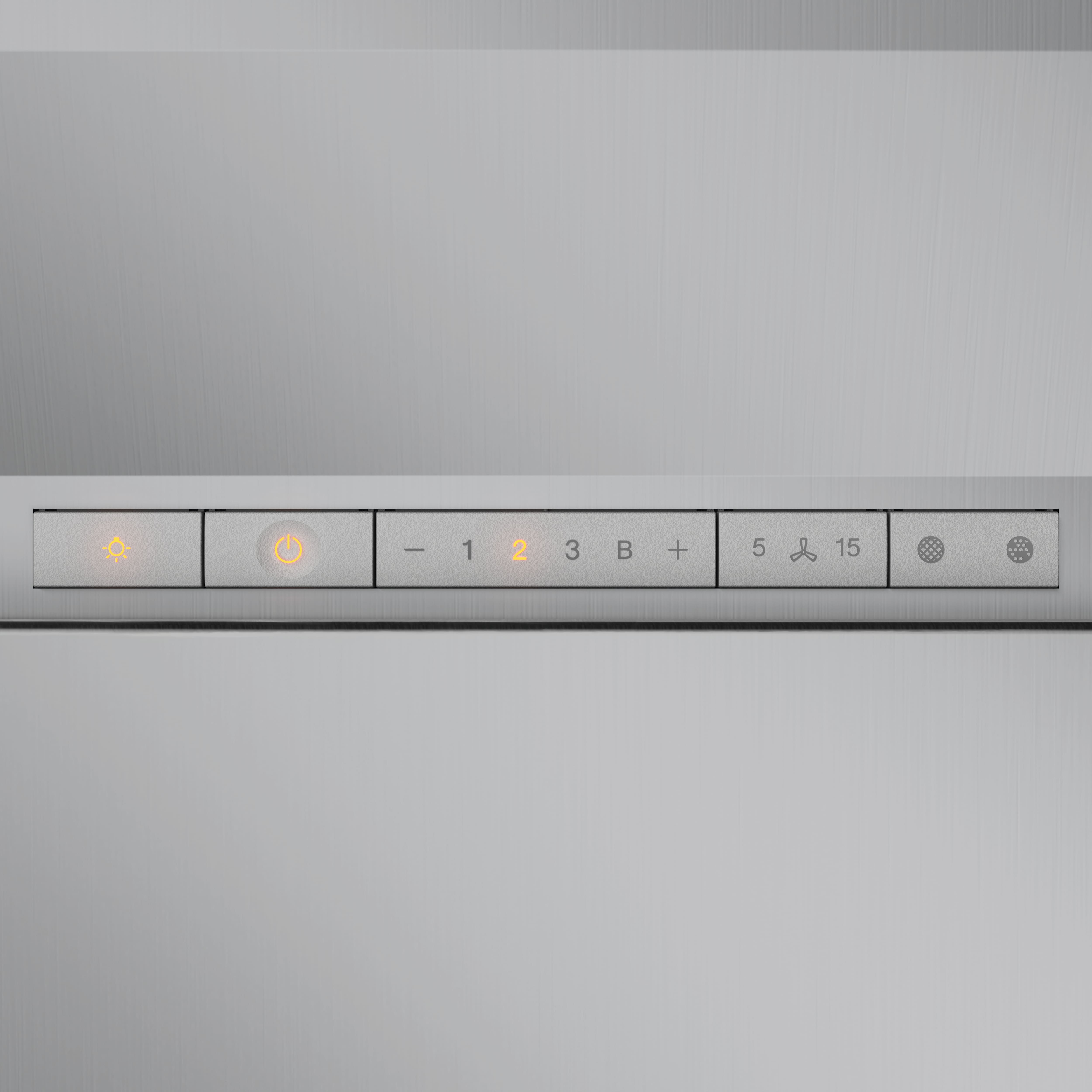 Nahaufnahme eines Bedienfelds mit Tasten für Licht, Strom, Zahlen und andere Funktionen.