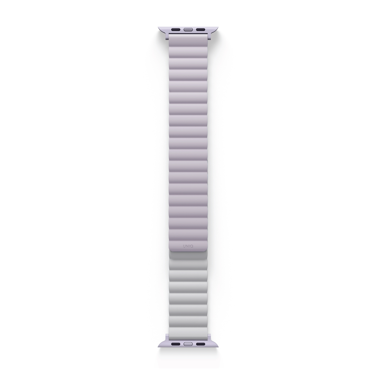 A light gray watch strap. The strap has a wavy design and is positioned vertically against a white background.