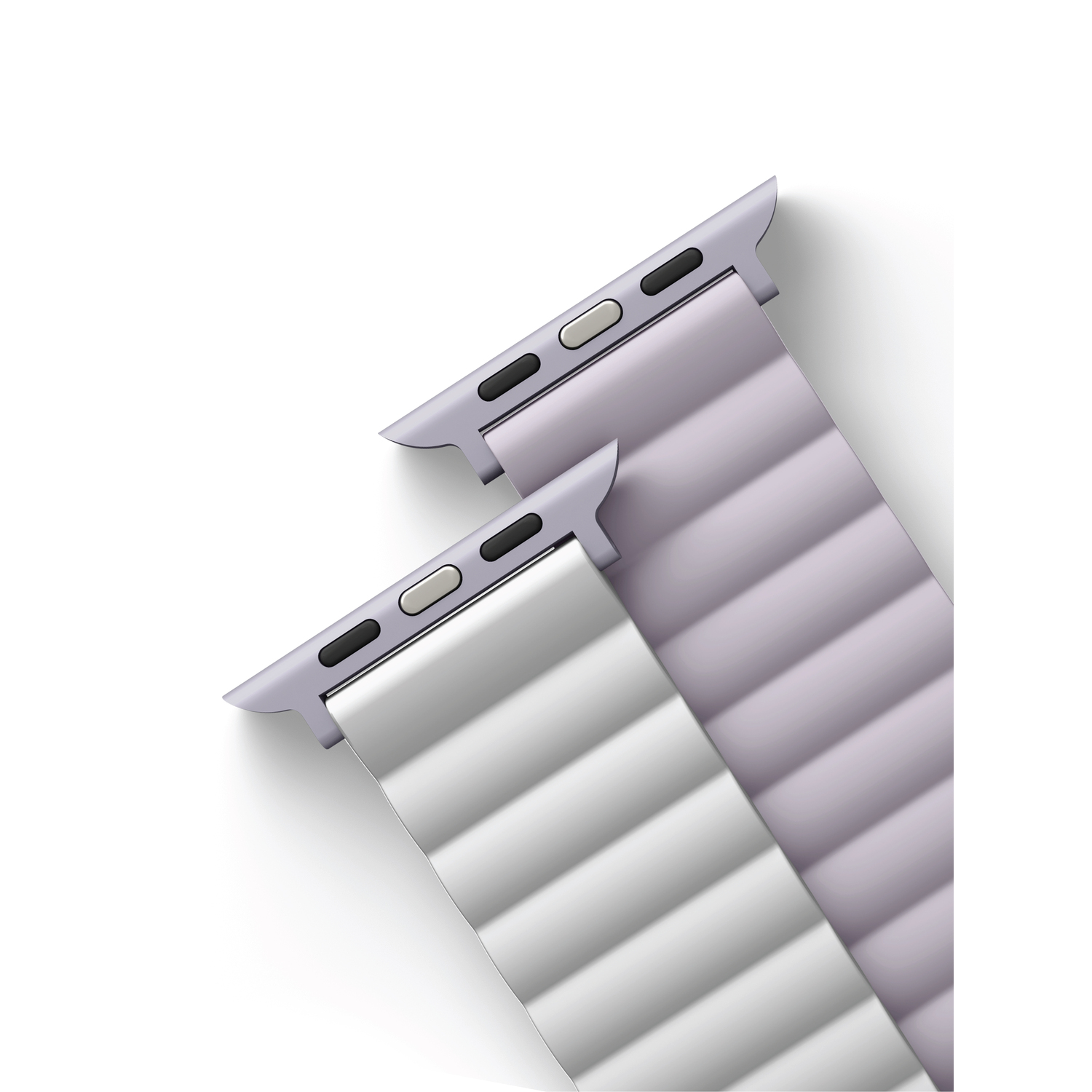 Two light purple Apple Watch bands, one with a gray metal clasp and the other's underside visible.