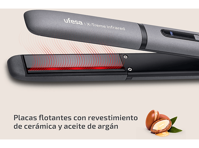Plancha de pelo - Ufesa X-Treme Infrared, Cerámica, 150-230 °C, 5 niveles temperatura, Gris – imagen 3