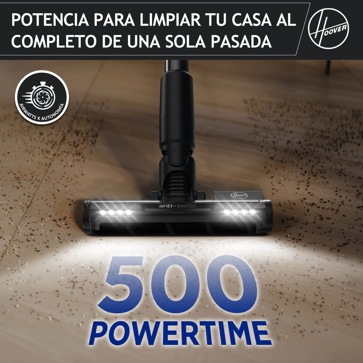 Aspirador escoba - Hoover HF2 HOME, Sin cable, Ultraligera, Cepillo anti-enredos, Luces LED, Rojo