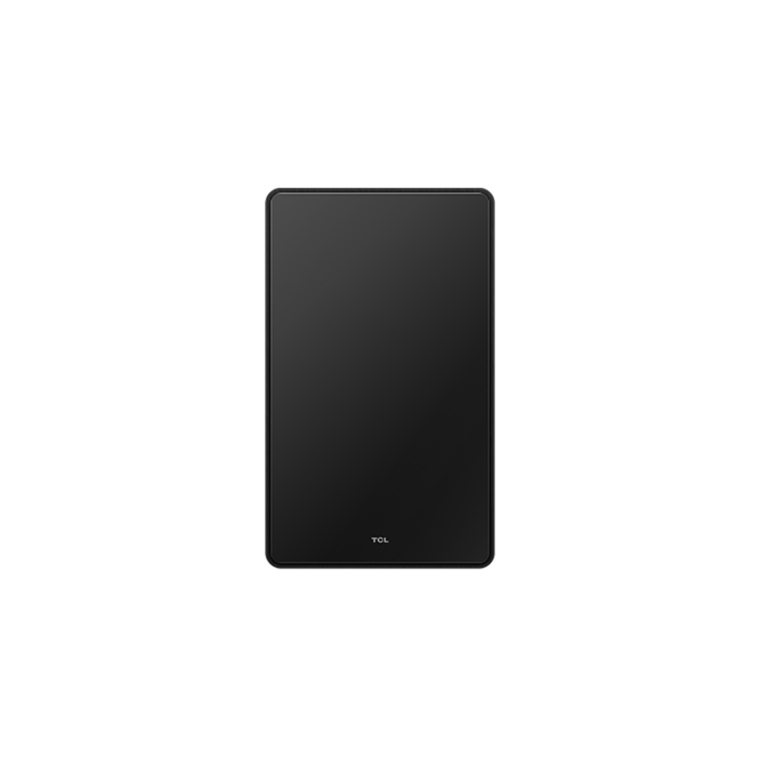 Une barre de son rectangulaire noire avec le logo TCL sur le devant, isolée sur fond blanc.