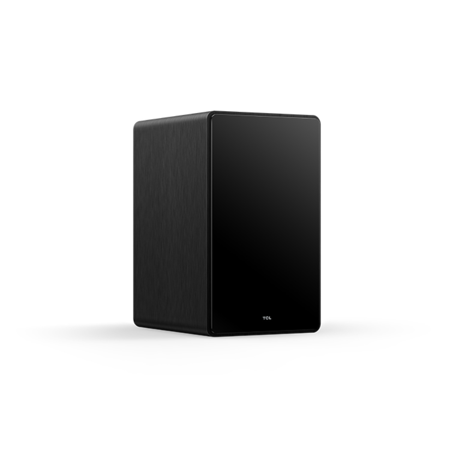 Barre de son TCL noire, forme rectangulaire, sur fond blanc.