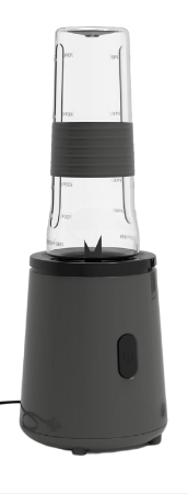 Şeffaf plastik bir kap ve siyah bir kapaklı siyah bir blender.