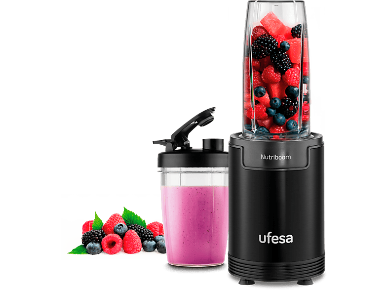 Ufesa BS2500 Nutriboom, 900 W, Vasos 0.8 y 0.5 l, 6 Accesorios, Negro