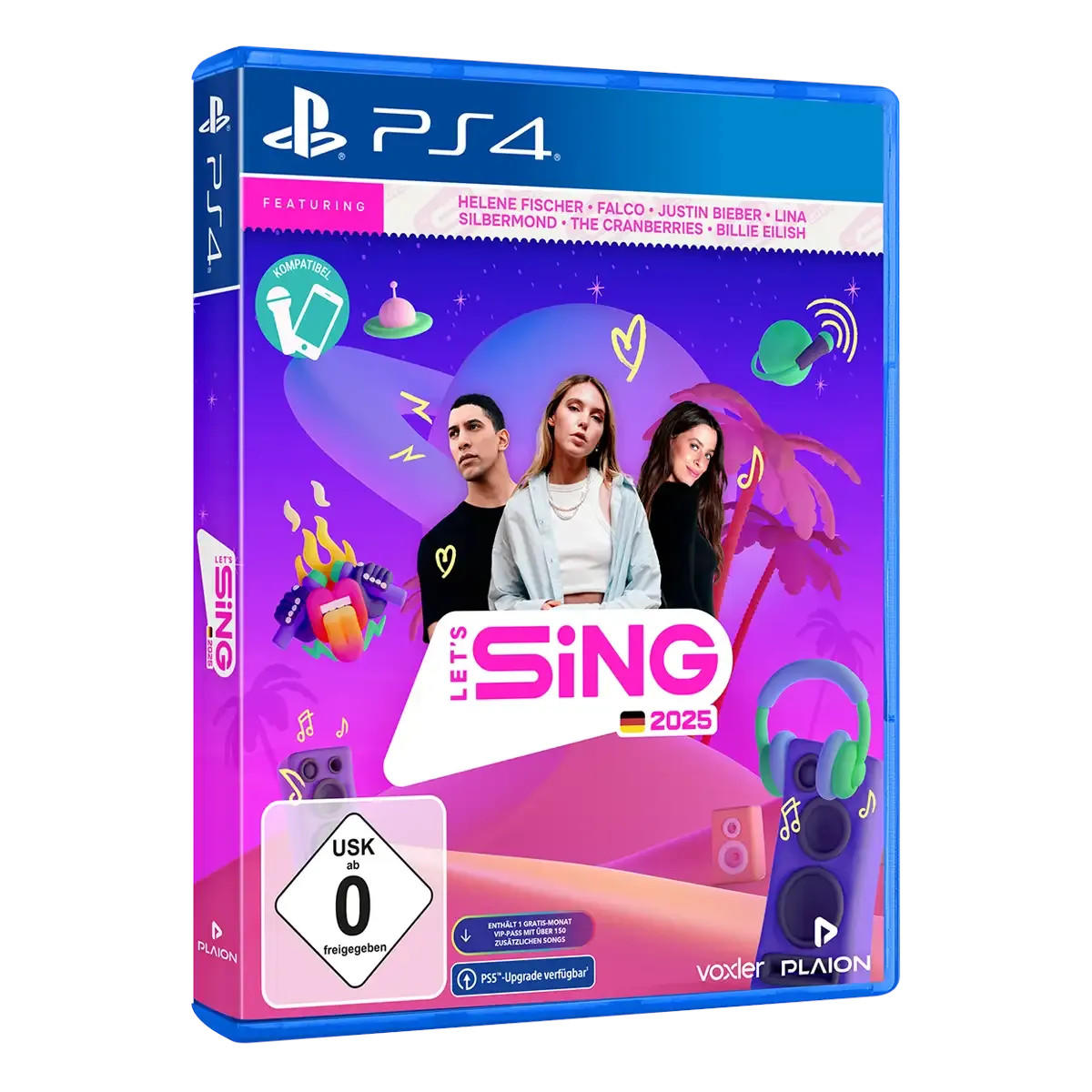 PS4-Spielbox mit dem Cover von Let's Sing 2025. Enthält verschiedene Künstler und ein farbenfrohes Design.
