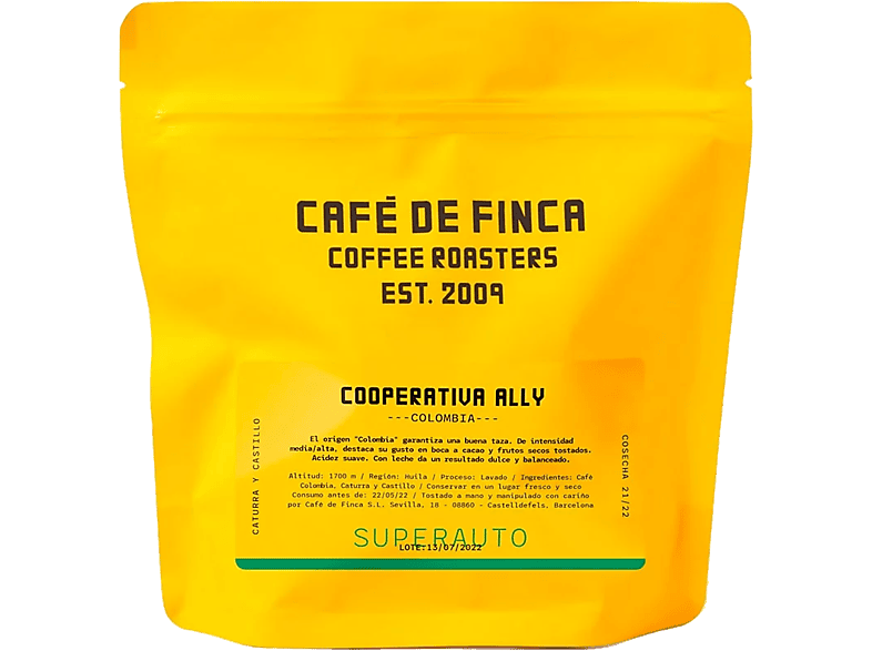 Café en grano - de Finca Colombia Cooperativa Ally, Colombia, Caturra y Castillo, Cacao Frutos Secos Tostados, 250g