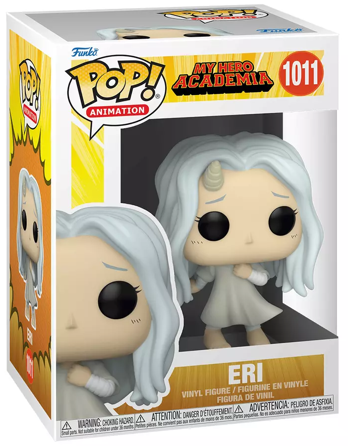 Funko Pop! figura Eri-vel a My Hero Academia-ból, fehér hajú, fehér ruhás karakter.