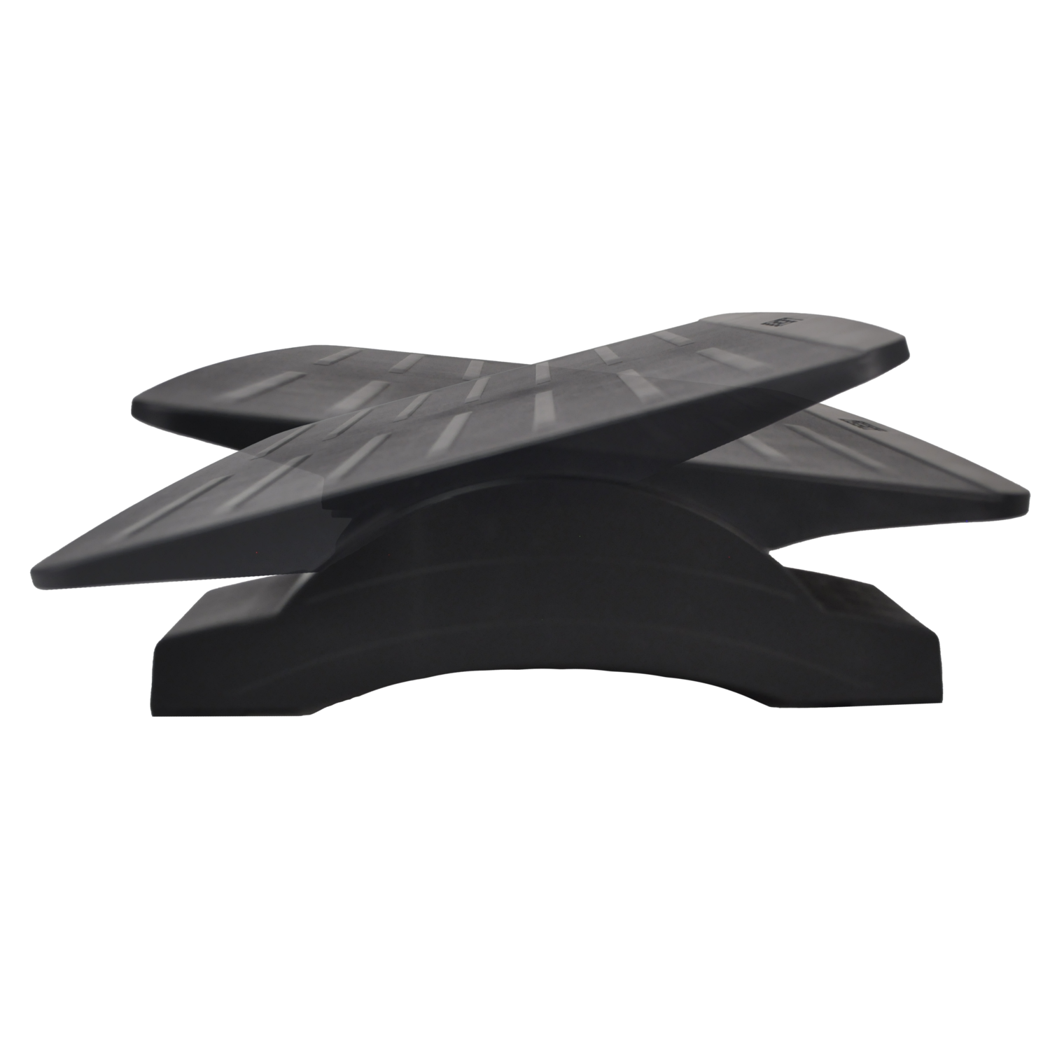 Black footrest, with a curved design, designed for comfort and support.