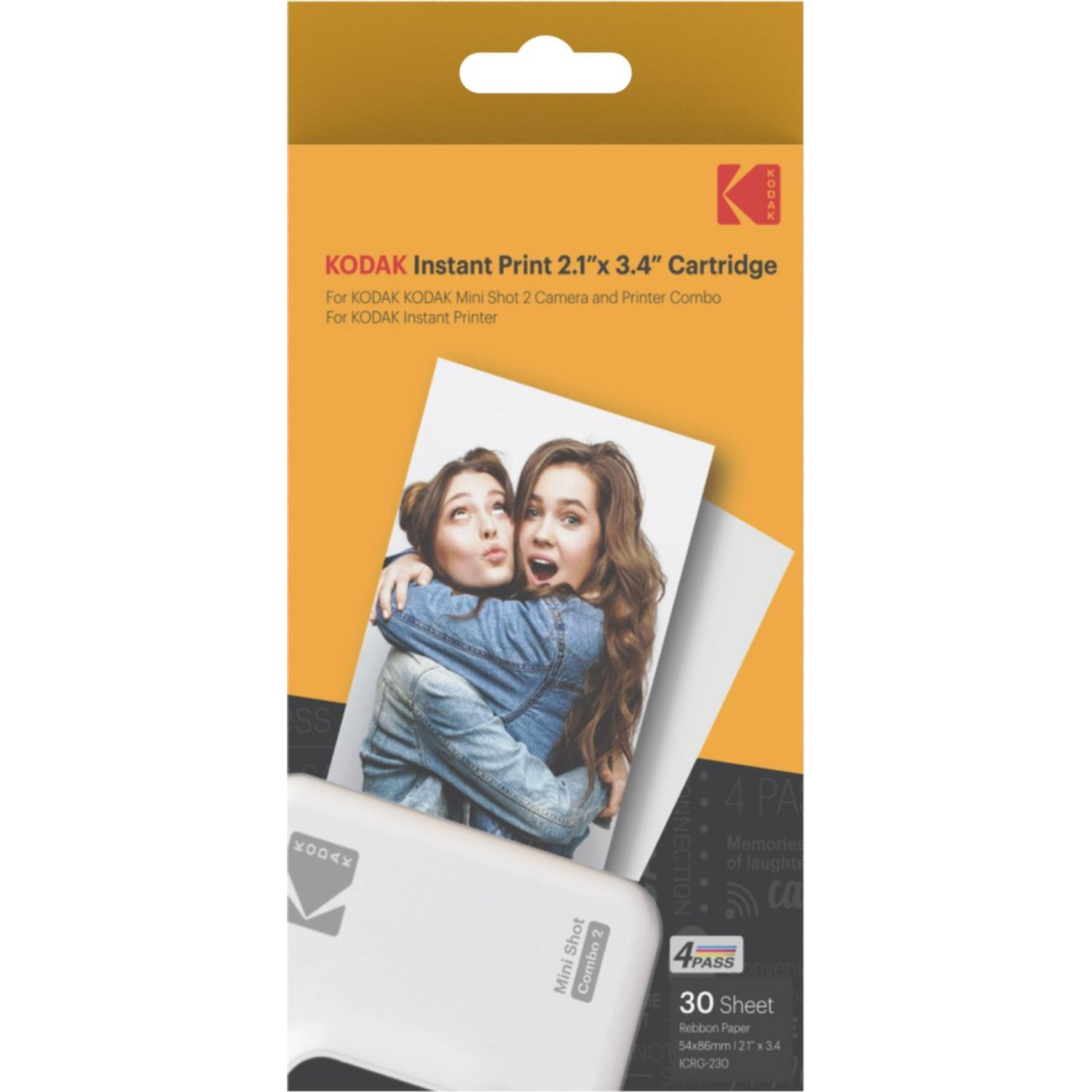 Kodak instant print cartridge package, showing two women hugging and a printer.