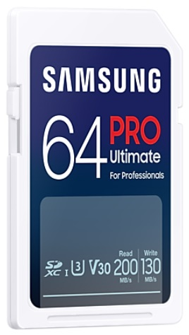 Biało-niebieska karta SD Samsung 64 GB Pro Ultimate.