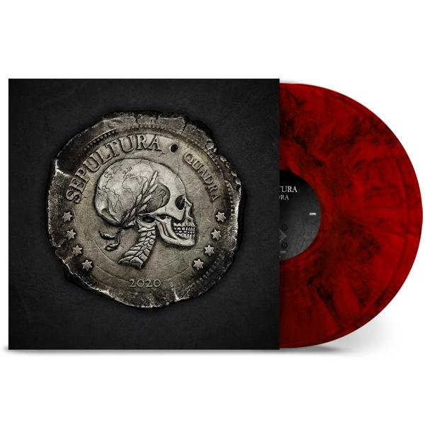 Pochette de l'album de Sepultura avec un emblème de crâne et le mot 'Quadra'.