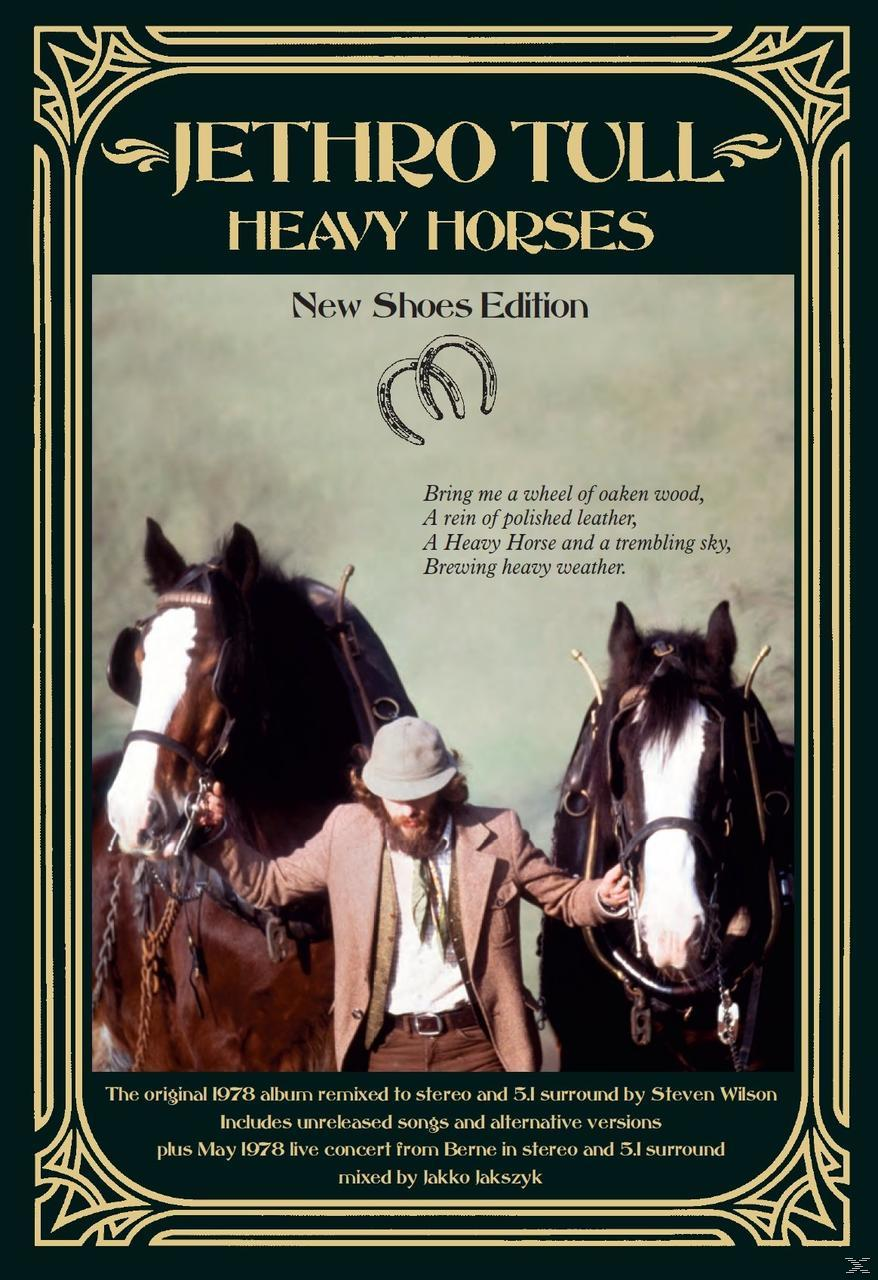 A Jethro Tull Heavy Horses albumjának borítója, lovakkal és szöveggel.