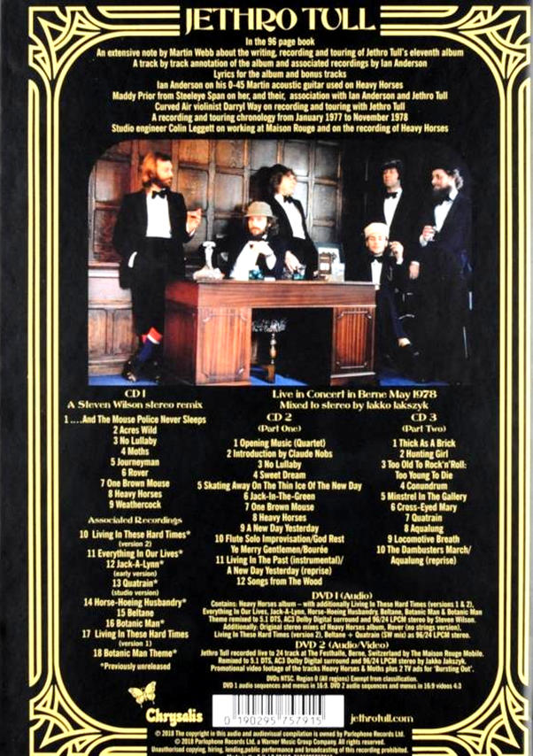 Jethro Tull album borító, a zenekar tagjaival és album részletekkel.