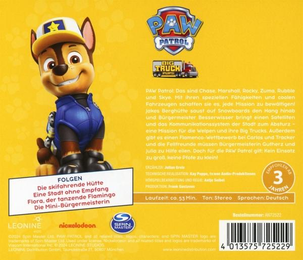 Rückseite einer DVD-Hülle für PAW Patrol. Enthält Chase, Text auf Deutsch und Logos.
