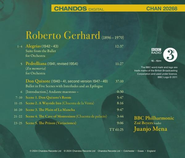Cover eines CD-Cases für Roberto Gerhard's Musik. Enthält Text, Logos und eine Titelliste.