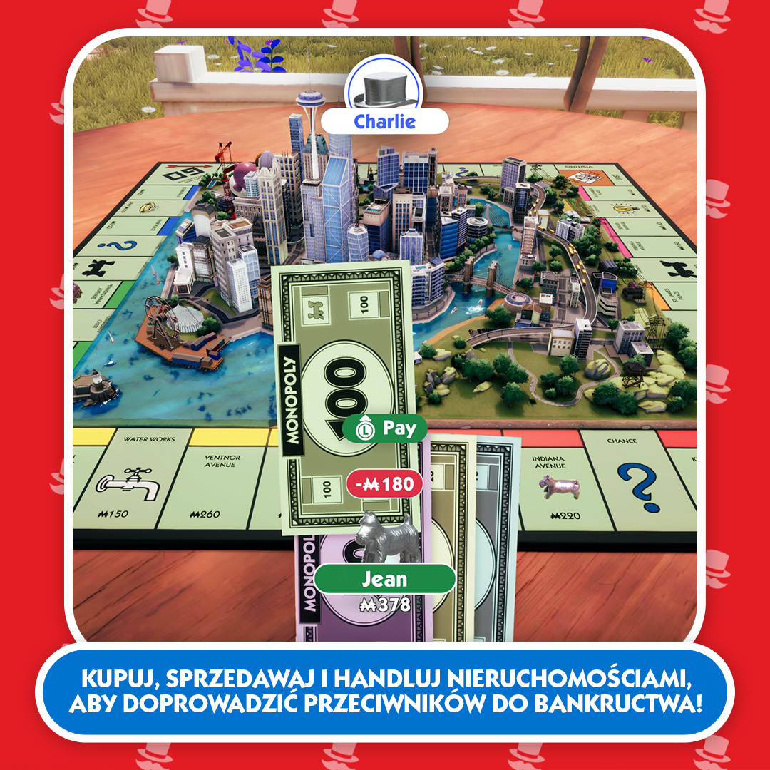 Plansza do gry Monopoly z miastem 3D. Pieniądze są na pierwszym planie.