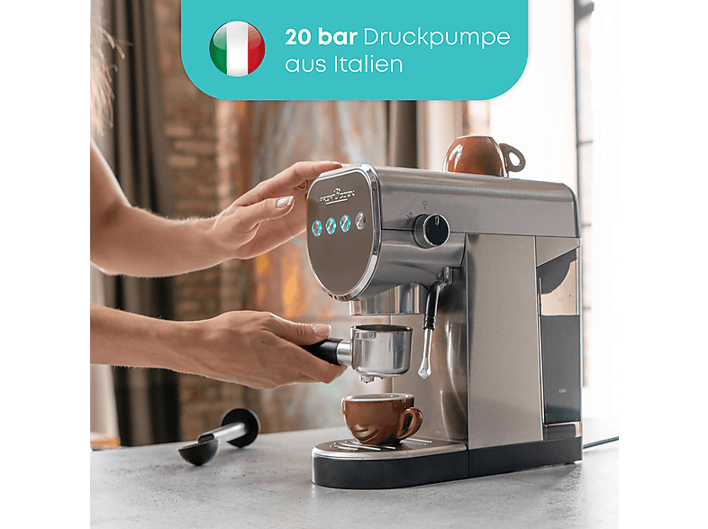 Profi Cook PC-ES-KA 1265 Espresso-Kaffeemaschine (Silber, 1360 Watt, 20 bar) — Foto 2 von 5