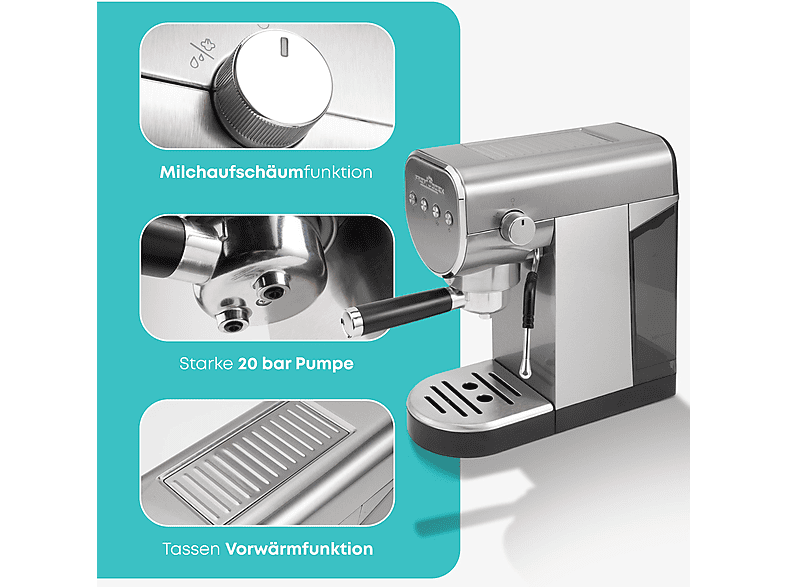 Profi Cook PC-ES-KA 1265 Espresso-Kaffeemaschine (Silber, 1360 Watt, 20 bar) — Foto 5 von 5