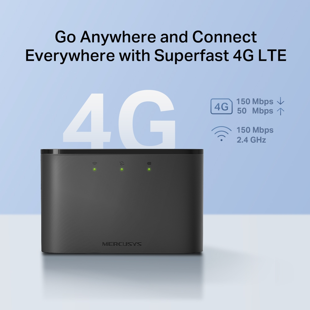 Siyah yönlendirici, metin: Her Yere Gidin ve Süper Hızlı 4G LTE ile Her Yerde Bağlanın.