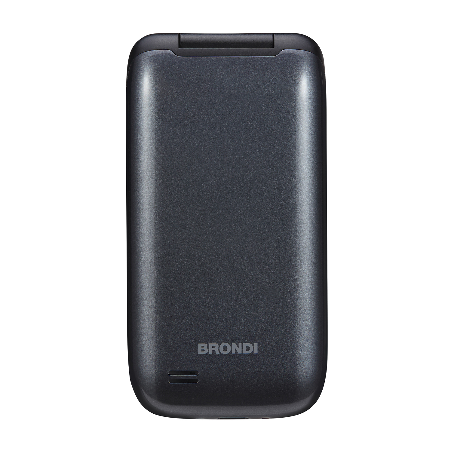 Un telefono a conchiglia nero chiuso. La parola 'BRONDI' è stampata in basso.