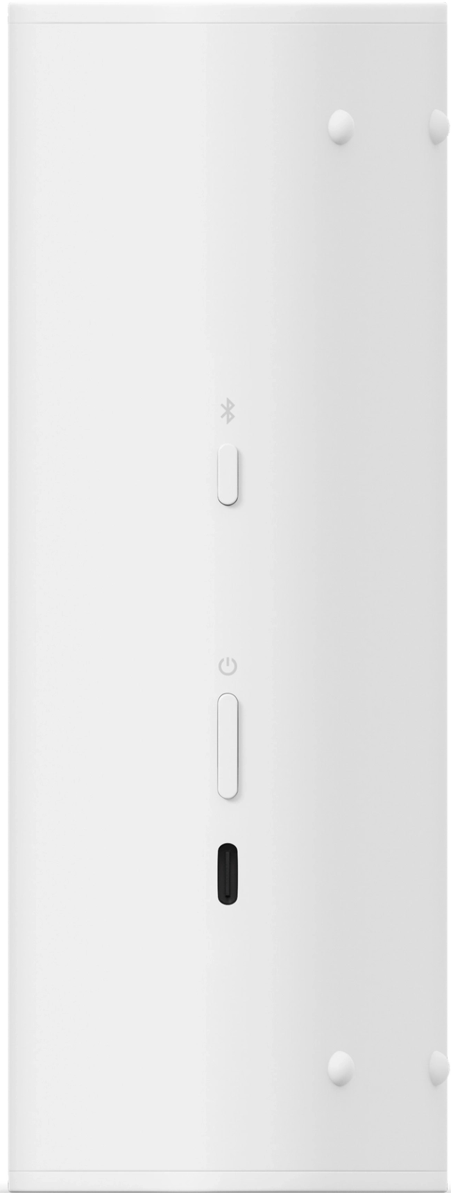 Panneau blanc avec boutons: Bluetooth, alimentation et un bouton rectangulaire noir.