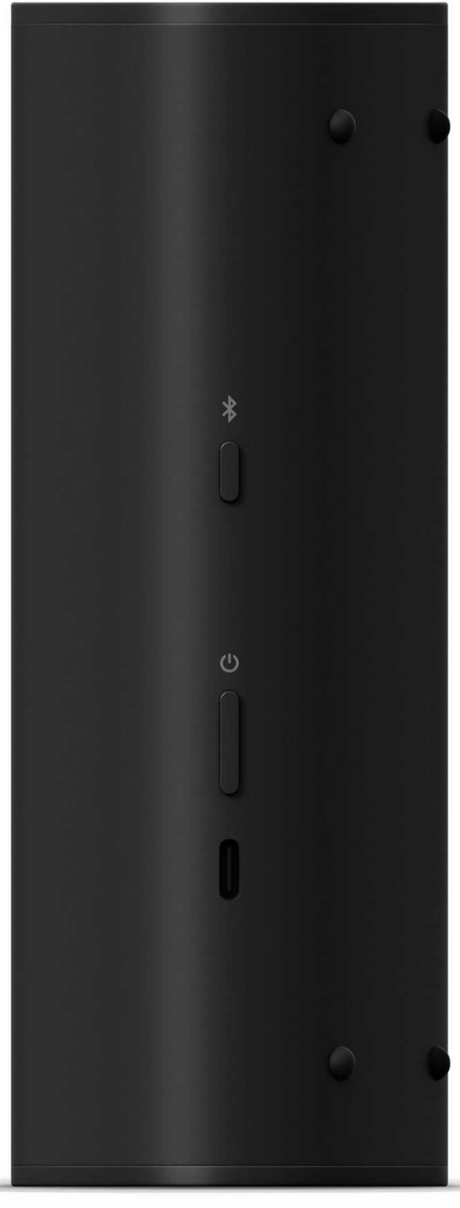 Un appareil noir avec des boutons pour Bluetooth, alimentation et un port USB est présenté.