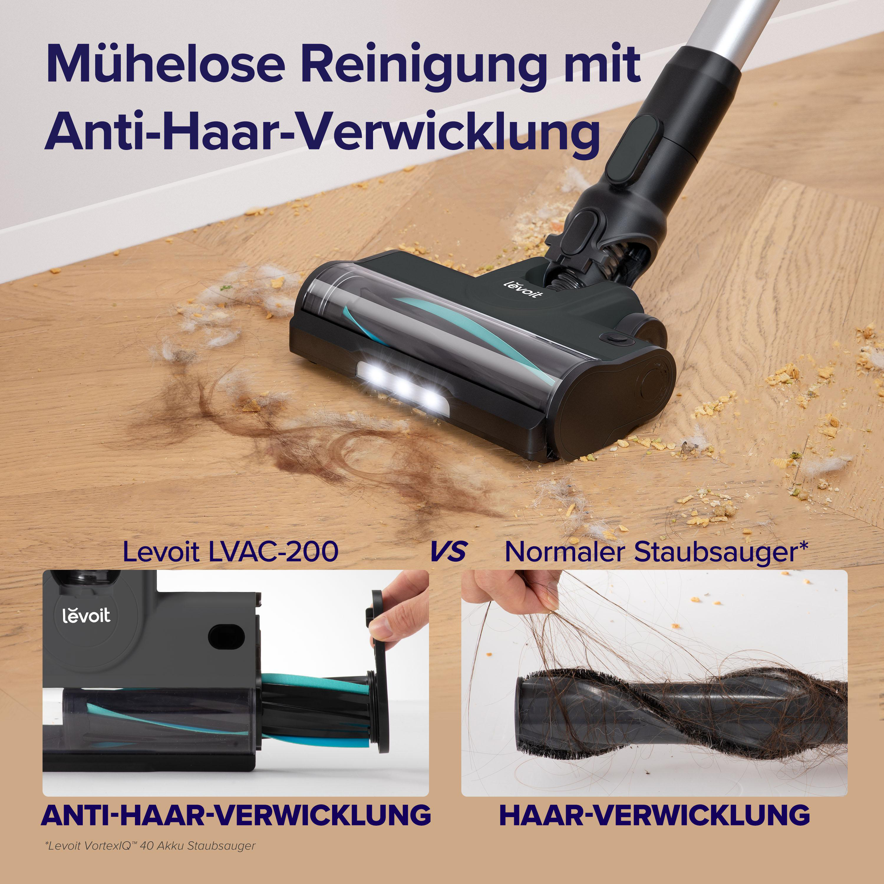 Staubsaugerkopf mit Bürste und Haaren gegen normalen Staubsaugerkopf mit Haaren.