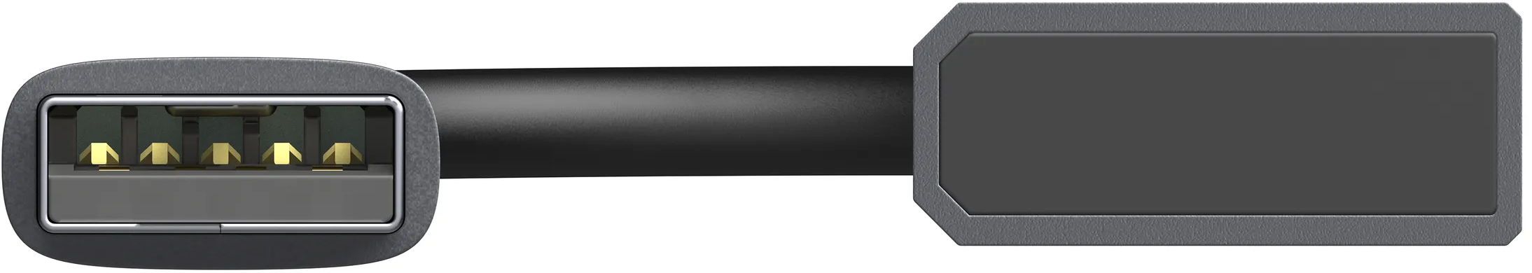 Un cavo da USB-A a USB-C. L'estremità USB-A è grigia, mentre l'estremità USB-C è nera.