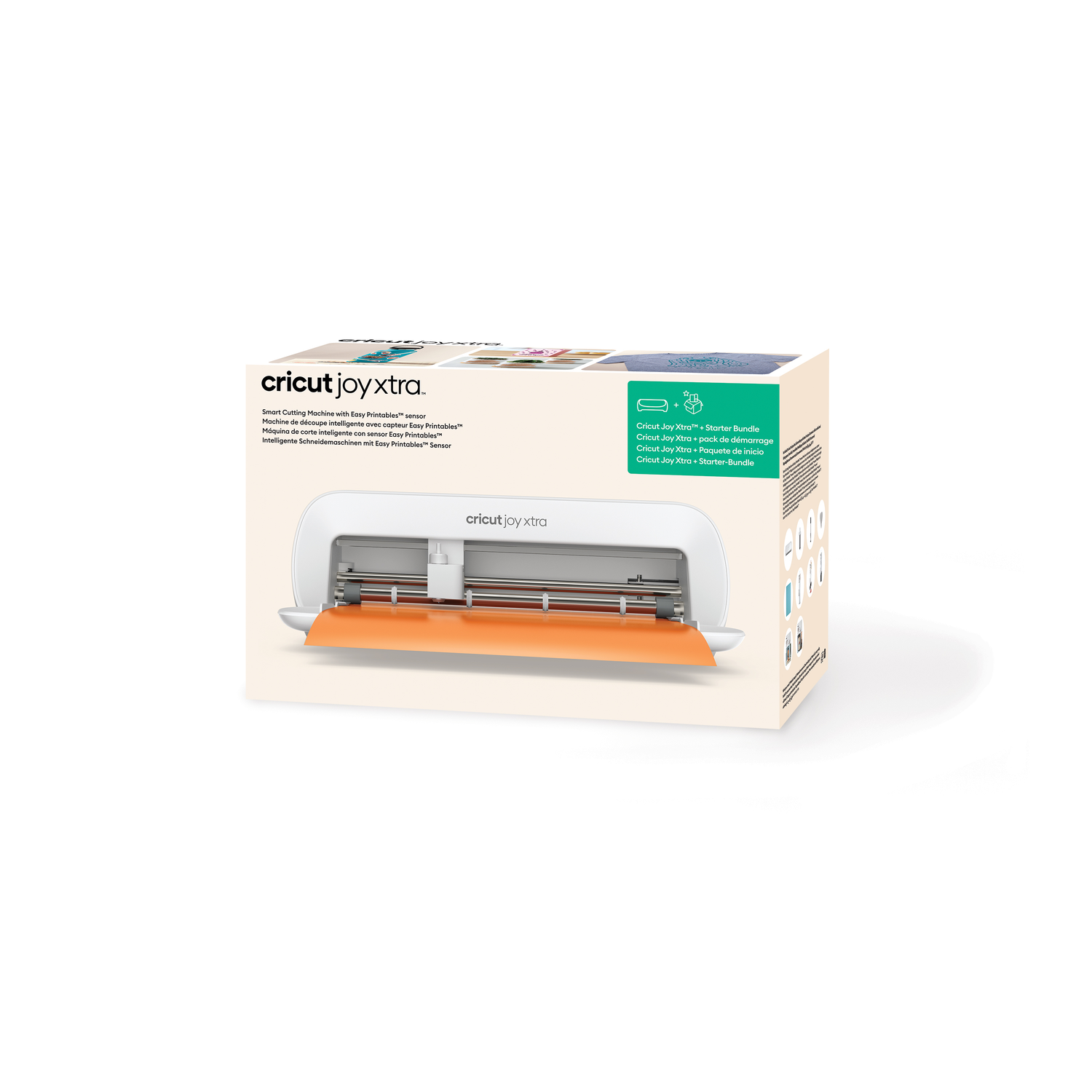 Een doos met een Cricut Joy Xtra machine. De doos toont de machine en de woorden 'Cricut joy Xtra'.