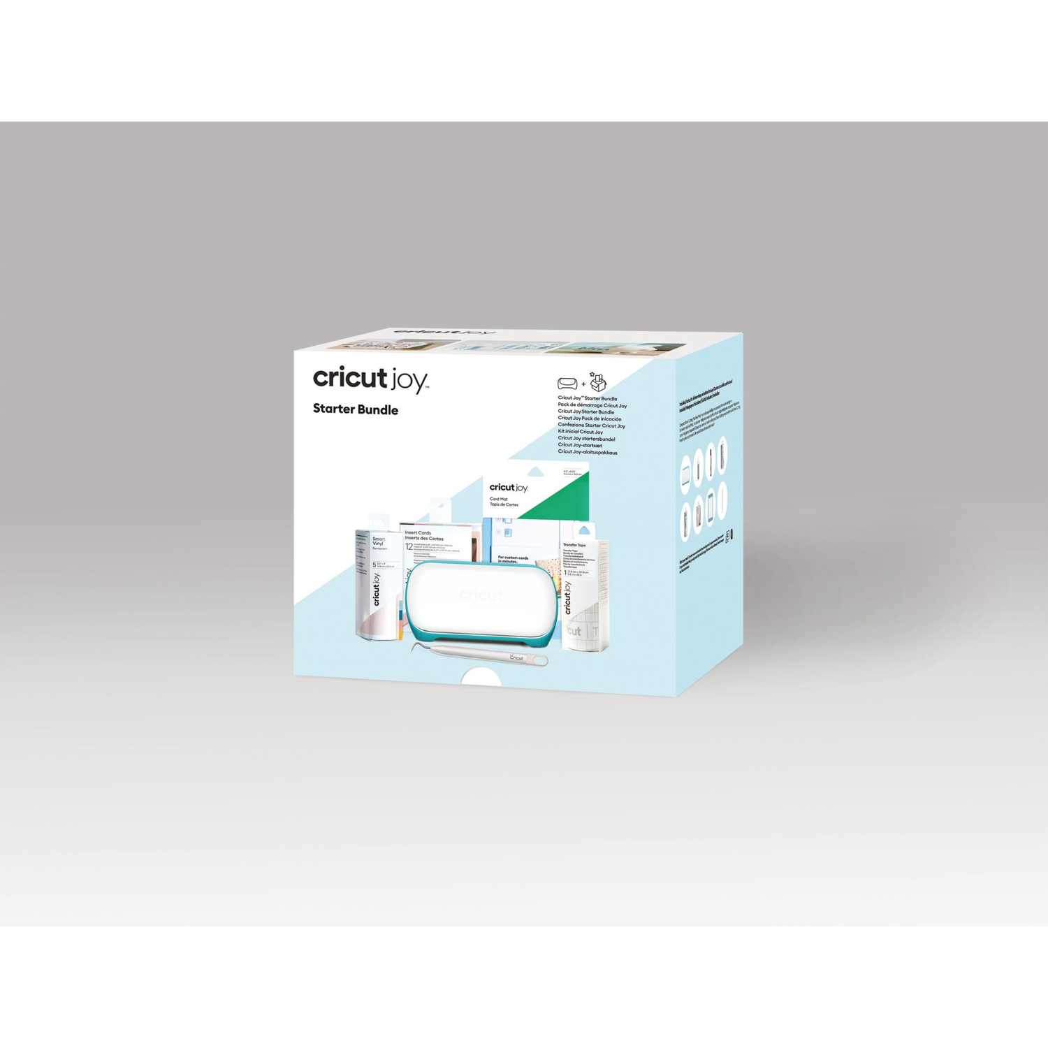 Een Cricut Joy starter bundel box met diverse knutselbenodigdheden.