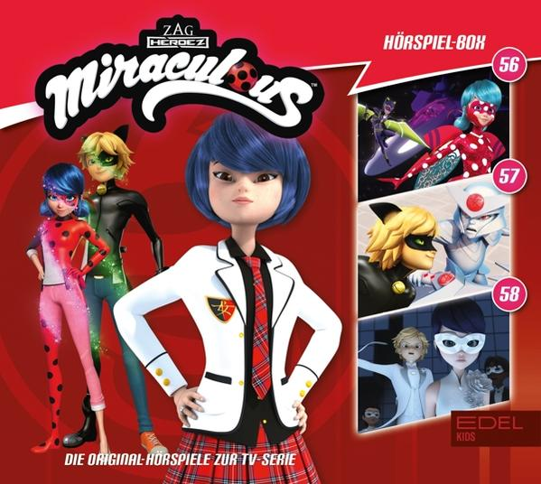 Miraculous Cartoon Cover. Ein Mädchen und mehrere Charaktere. Das Cover hat eine Reihe von animierten Charakteren.
