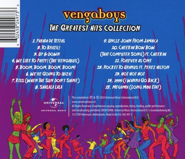 Albumcover mit Titelliste, bunte Tanzfiguren unten. Der Hintergrund ist dunkelblau.