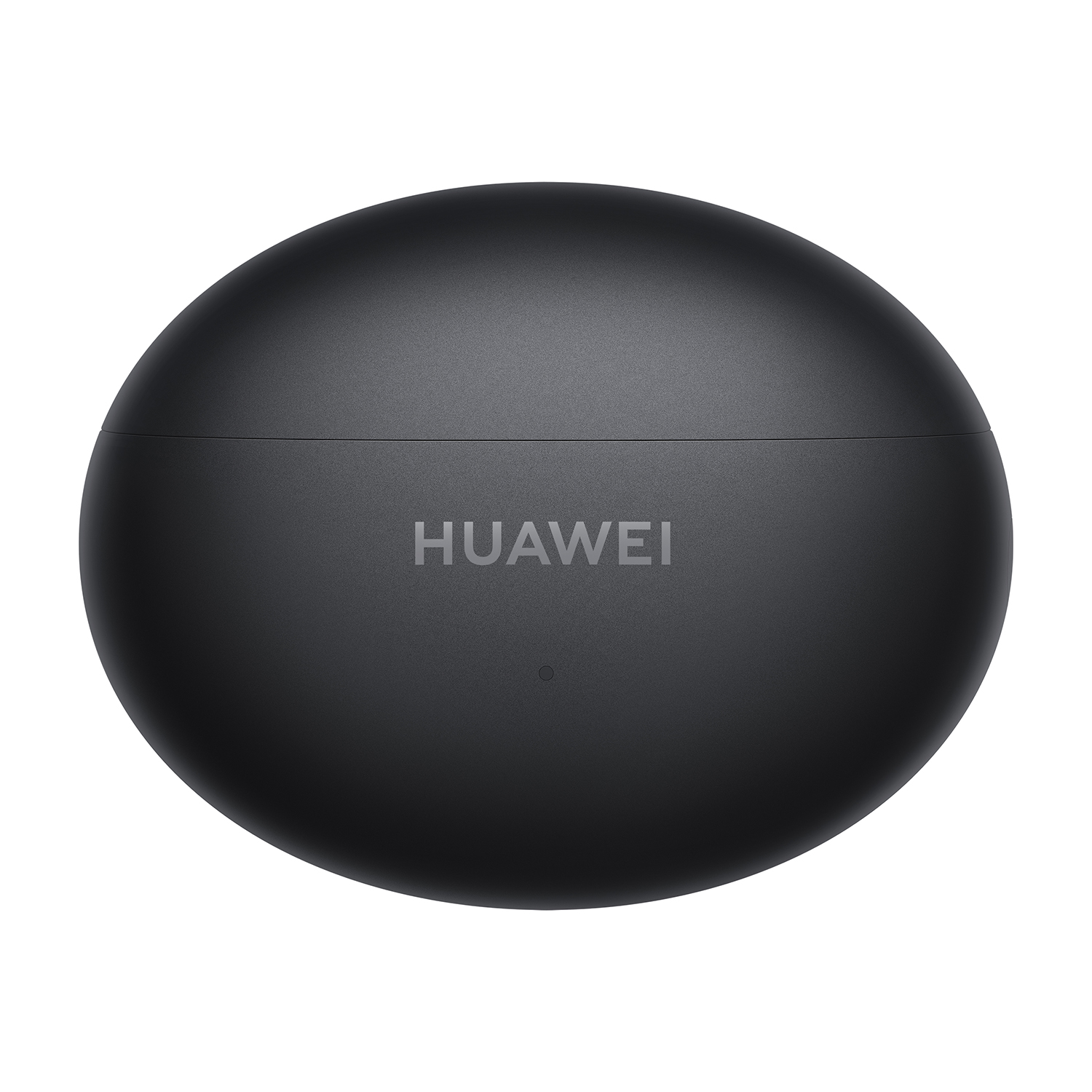 Una custodia di ricarica nera, ovale, per auricolari Huawei con il nome del marchio.