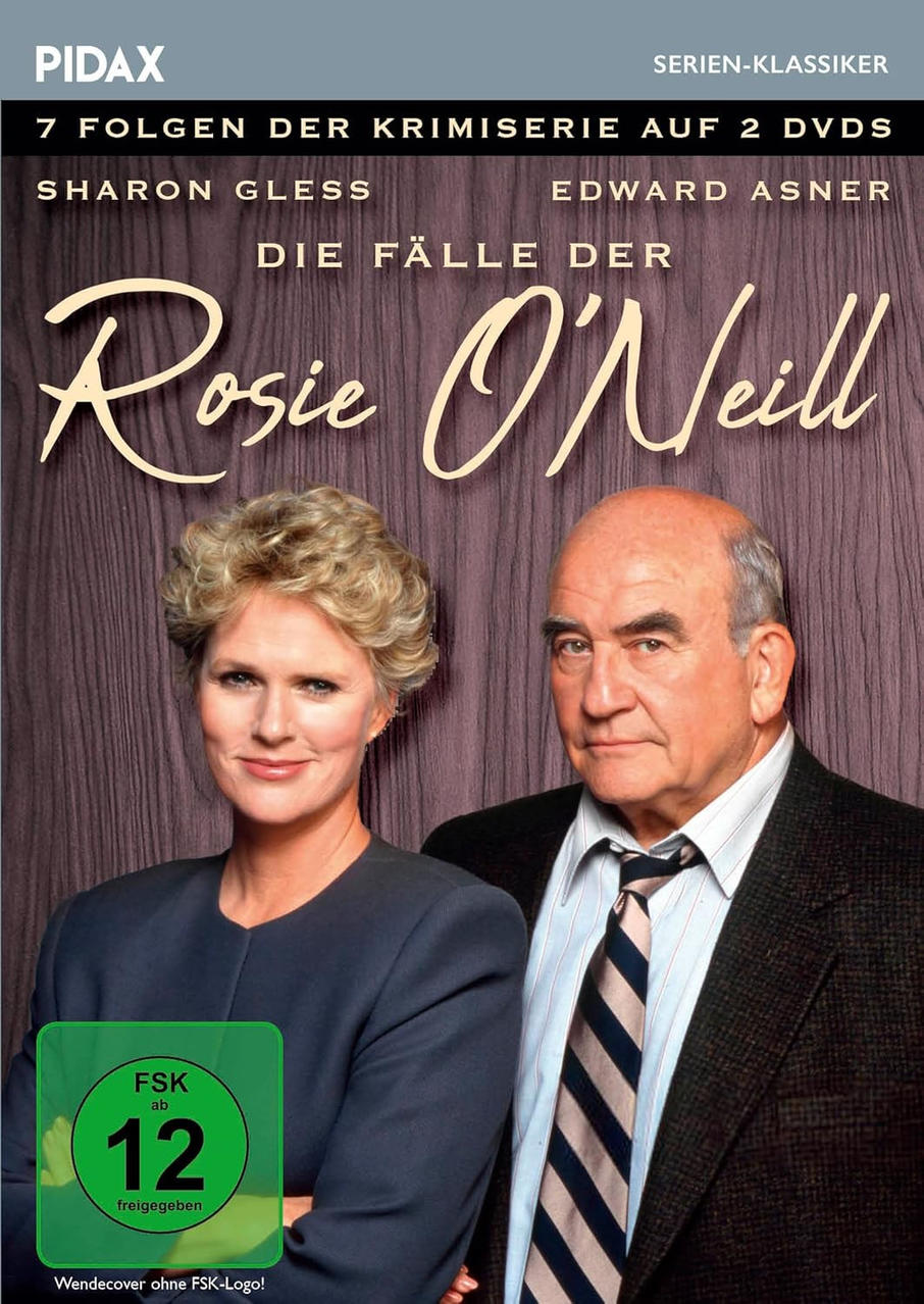 DVD-Cover mit zwei Personen vor dunklem Hintergrund. Text: Die Fälle der Rosie O'Neill.