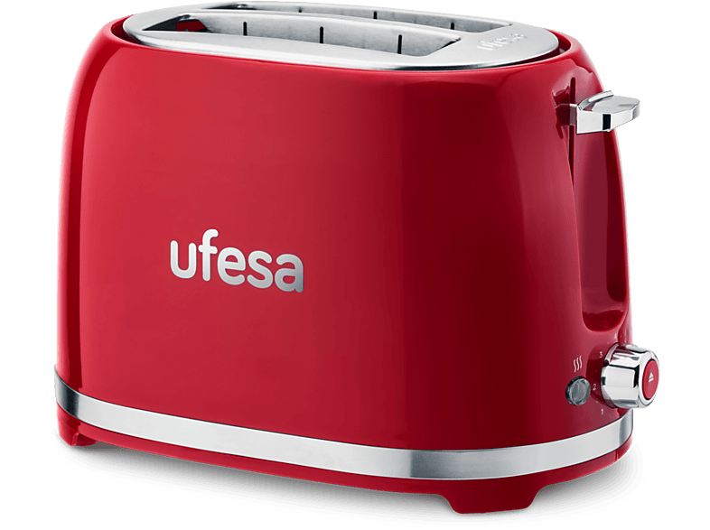 Tostadora - Ufesa Classic PinUp, 850 W, 2 Ranuras, Rebanadas, 7 Niveles Tostado, Rojo