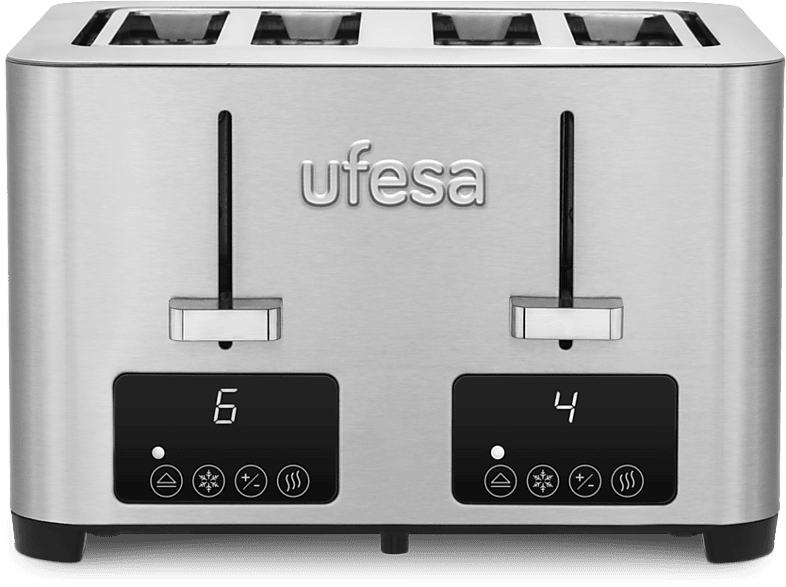 Tostadora - Ufesa Quartet Delux, 1500 W, 4 Ranuras, Boca ancha, 7 niveles tostado, Inox