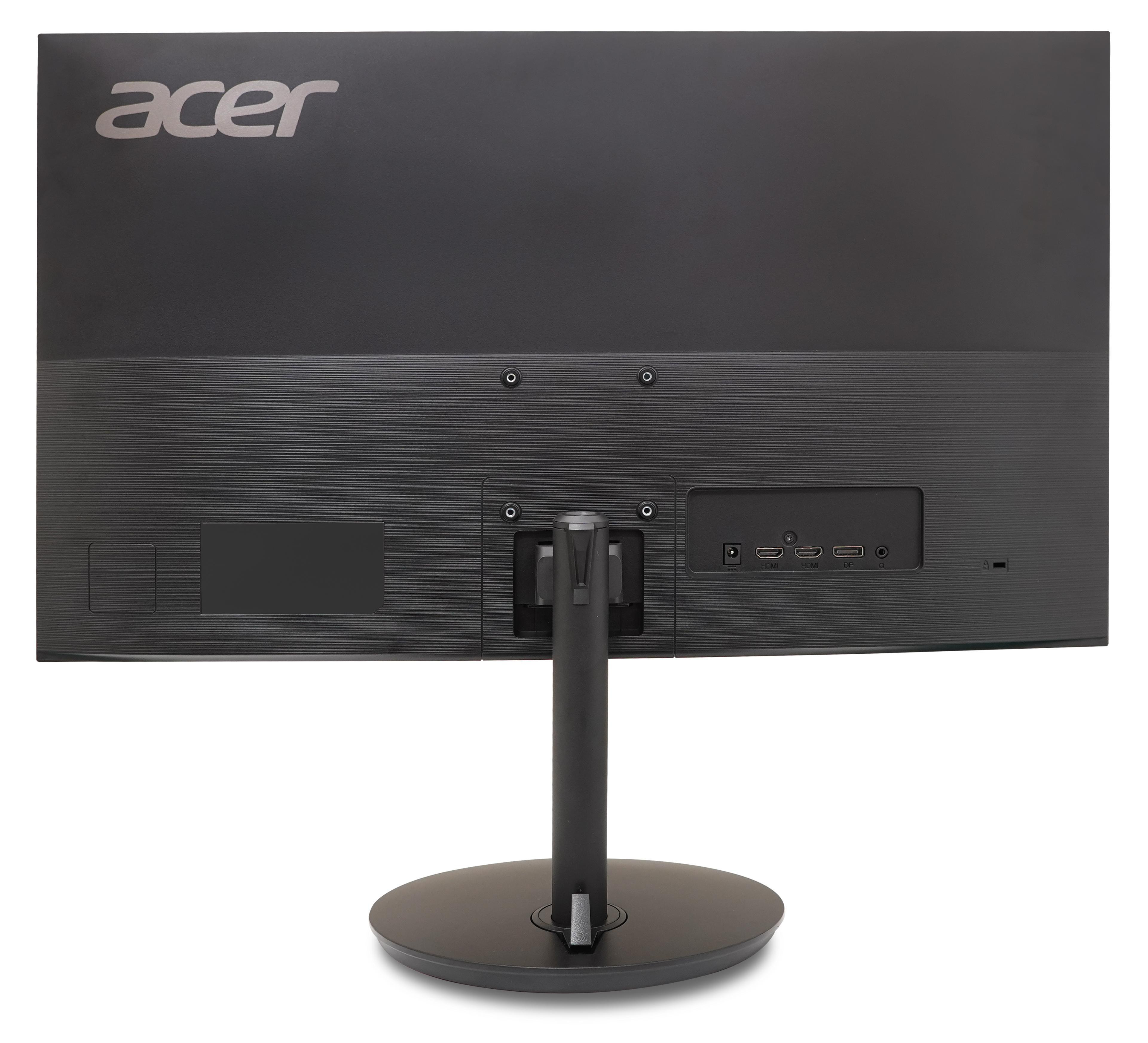 Rückseite eines Acer-Monitors: schwarz mit Anschlüssen und Ständer.