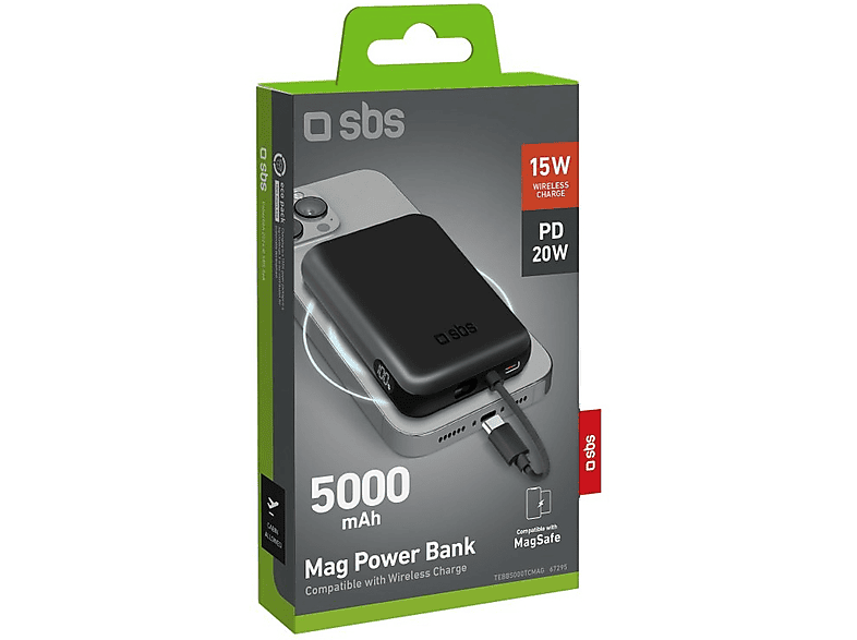 Powerbank SBS TEBB5000TCMAG 5000 mAh 20W Czarny – zdjęcie 2
