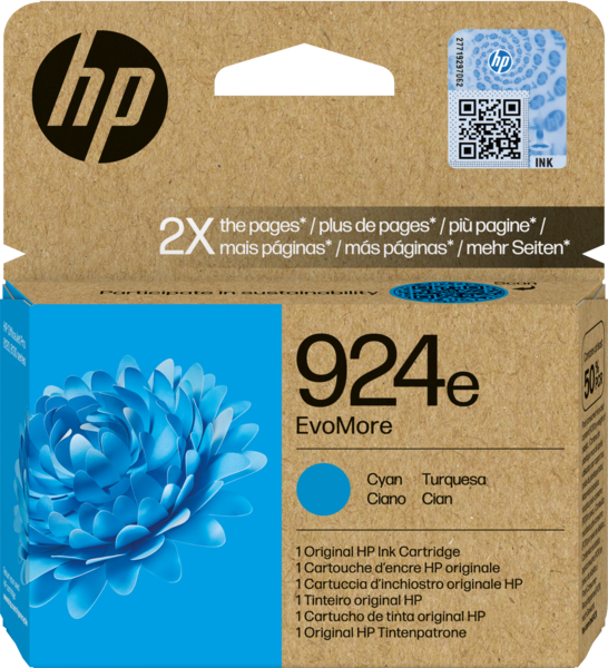 HP No. 924e EvoMore eredeti tintapatron, ciánkék, 800 oldal (4K0U7NE)