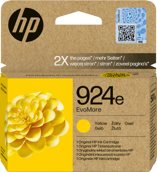 HP No. 924e EvoMore eredeti tintapatron, sárga, 800 oldal (4K0U9NE)