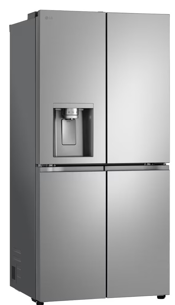 Lodówka LG ze stali nierdzewnej z czterema drzwiami i dozownikiem lodu/wody.
