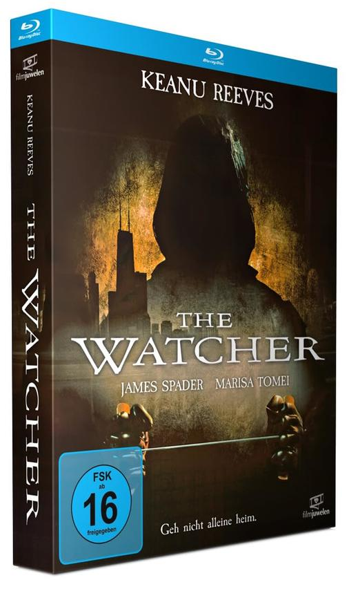 DVD-Hülle für den Film 'The Watcher' mit Keanu Reeves, James Spader und Marisa Tomei.